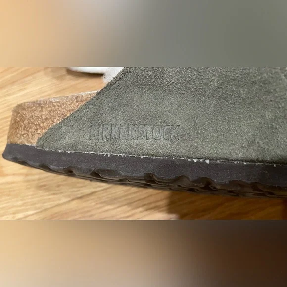 Birkenstock Arizona shearling suede leather sandal sz US 7-7.5 38 unisex olive - Picture 8 of 9